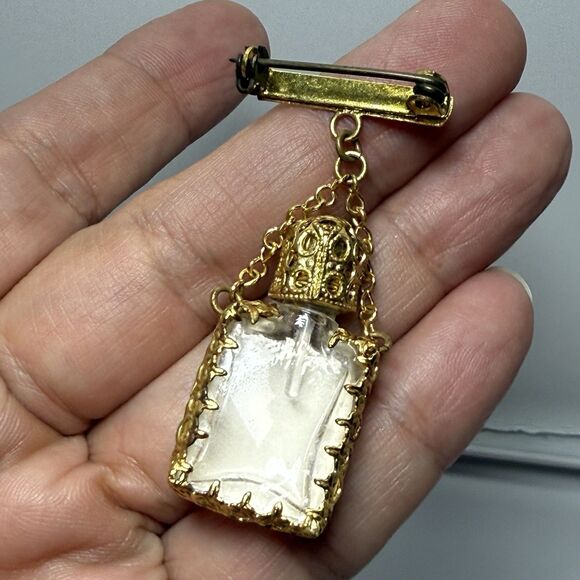 Vintage 1920’s Petit Point Filigree Glass Blown Flask Brooch Perfume Bottle - Picture 5 of 8